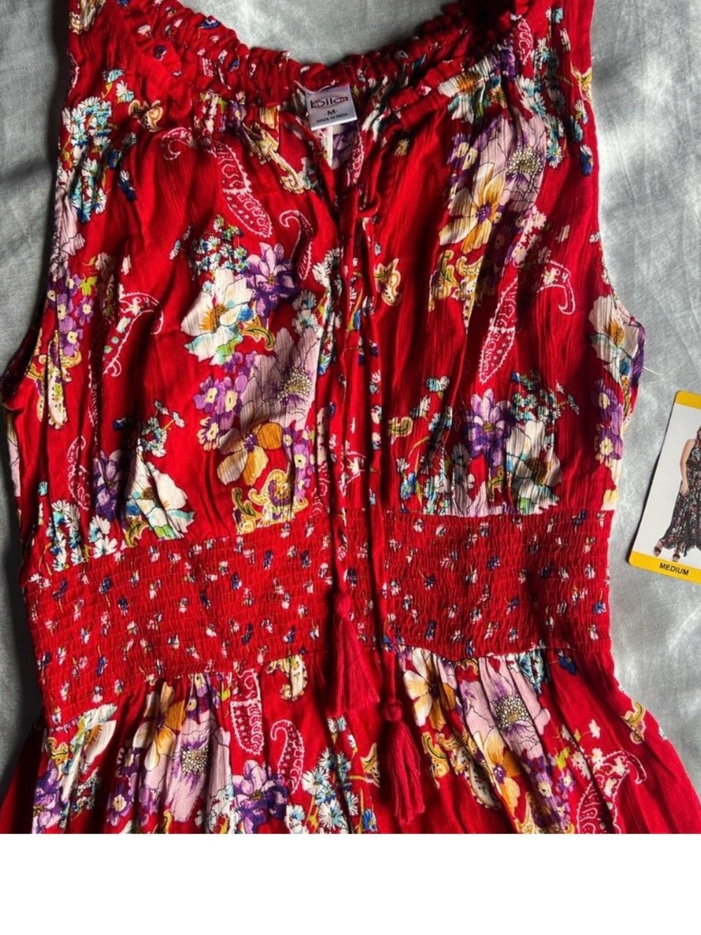 Red Floral Boho Smocked Waist Dress - Idilco